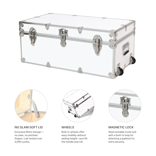 Image of Rhino Trunk & Case Large Essential Trunk With Wheels 32 inchx18 inchx14 inch, 1000+ lbs Capacity - Many Colors. Strong, USA Made Summer Camp Footlocker, and Secure College Dorm Storage Chest