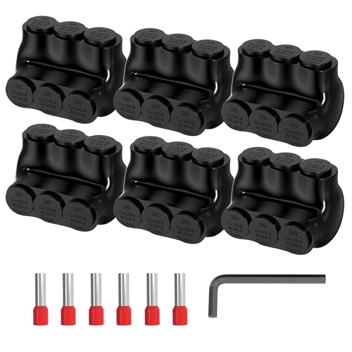 Connecteurs de câbles électriques 2/0-6 AWG noirs isolés 3 ports alu cuivre avec vis Allen