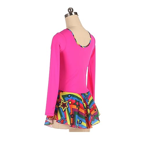 Vestido de patinação artística, bainha estrela colorida com estampa de strass brilhante Competição d