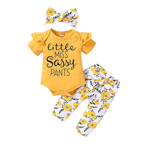 Baby Girl Clothes Summer Newborn Girl Outfits Infant Ruffle Short Sleeve Yellow Romper Top Floral Pants Cute Onesies 3-6 Month Girl Clothes