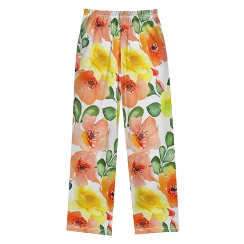 J JOYSAY Watercolor Poppy Leaves White Pajamas Pants Soft Long Pajama Bottoms Lounge Sleep Pants Size S-XL2