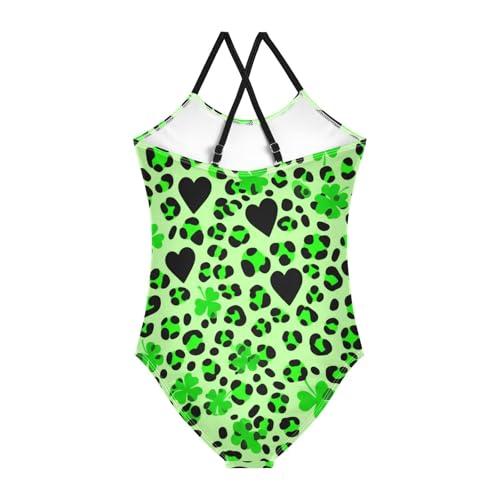 Green Leopards Clover Girls One Piece Swimsuit Beach Swimwear 208619582