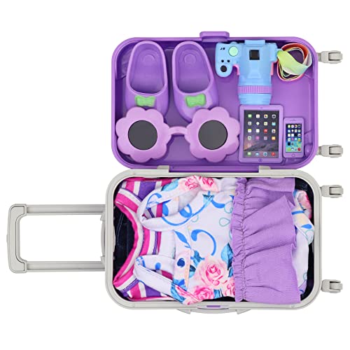 Ecore Fun 14.5 Inch Baby Doll And Doll Suitcase Travel Luggage Accessories Play Set- Include 1 Baby Girl Doll 2 Clothes 1 Suitcase Toy Camera Phone And Pad Gift Set For Your Kids #TOP3