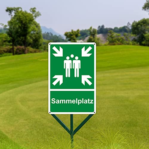 Sammelplatz Schild Ausenbereich Alu,Sammelstelle Sammelpunkt Schild außen Außenbereich Nachleuchtend wasserdicht UV-Schutz mit vorgebohrten Löchern 20x30cm