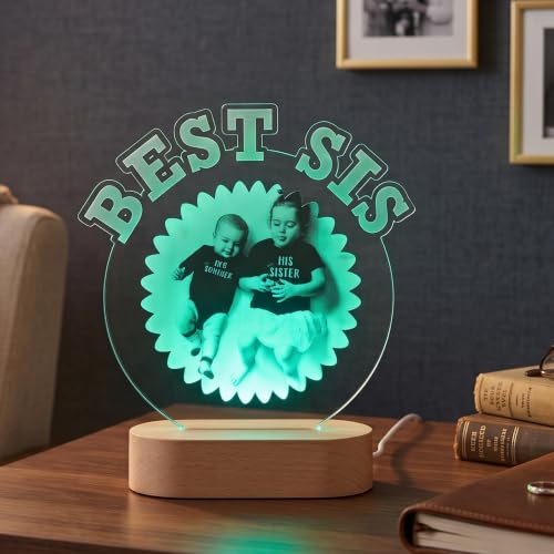 Image of Best Sis Personalized LED Table Lamp - Custom Photo Multicolor Night Light for Sister - Cute Baby Sibling Gift, Acrylic Raksha Bandhan /Birthday Lamp for Girls