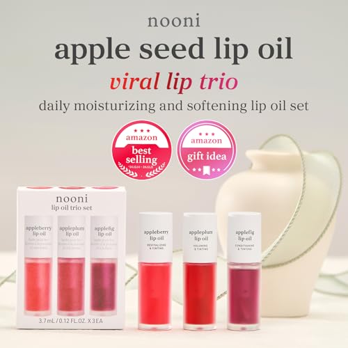 Image of NOONI Korean Lip Oil Set - Appleberry, Appleplum & Applefig - Long-Lasting, Moisturizing, Revitalizing - Waterproof, No Peel Off, Stocking Stuffers (3EA, 0.12 fl oz)
