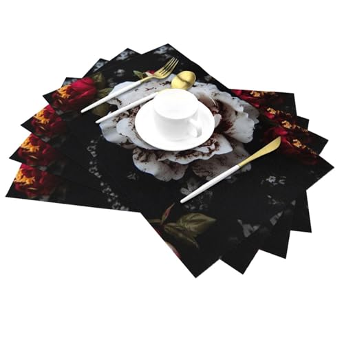 Lot de 6 sets de table lavables en PVC tissé noir et rose 45x30 cm pour salle à manger - 4