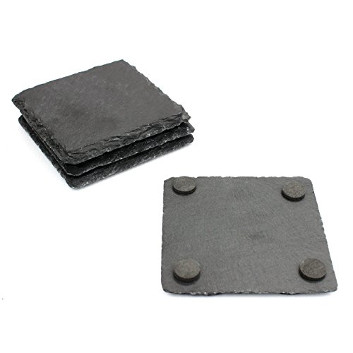 Natural Slate Placemats & Coasters - 8pcs | Square Drink Coasters & Rectangle Food Place Mats | Fine Cut Tablemats | Contemporary Tableware | M&W