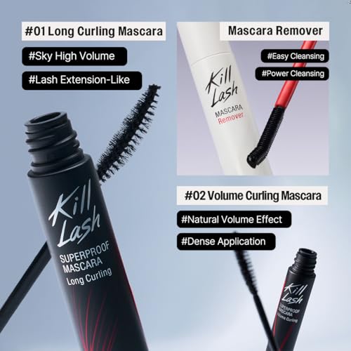 Image of CLIO Kill Lash Superproof Mascara Holiday Gift Set, Waterproof Lash with Long Curling, Volume Curling Mini and Remover, Smudge-Resistant Long Wear, Safe for Sensitive Eyes (001 + 002 Mini + Remover)