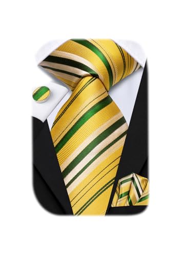 Image of Hi-Tie Men's Tie Sets Silk Paisley Striped Necktie Pocket Square Cuff-links Sets Wedding Business Holiday
