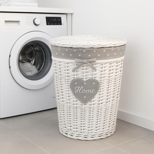 Oval Basket in White Wicker Heart Decoration Laundry 49 * 36 * 55 cm - Image 2