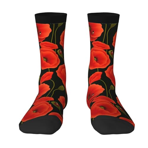 WURTON Chaussettes longues unisexes pour adulte Motif coquelicots, 2 Noir-1, taille unique