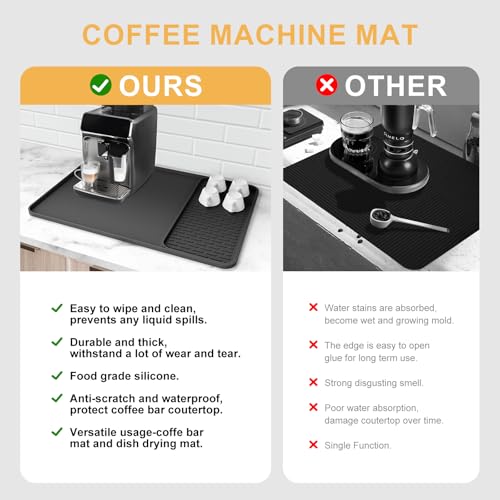 Silikon Unterlage Kaffeemaschine,2-in-1 Kaffeematte 61 x 41 cm,hitzebeständige rutschfeste Trockenmatte Unterlage für Kaffeemaschine, Kaffeevollautomat & Espressomaschine,mit abnehmbarer Abtropfmatte