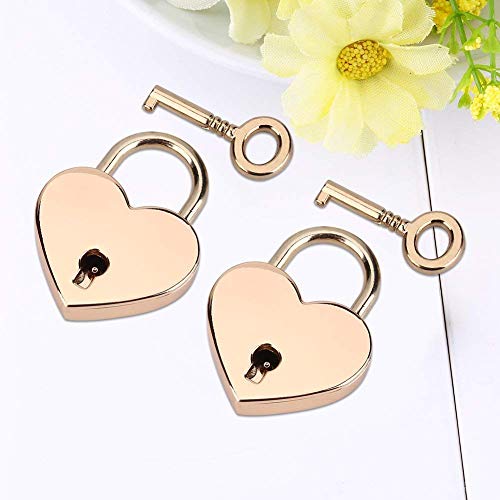 2 Sets Petit cadenas en forme de coeur Mini serrure Rose Heart Love Key Serrure en métal avec clé pour boîte à bijoux Boîte de rangement Agenda Livre Cadeau de Saint-Valentin