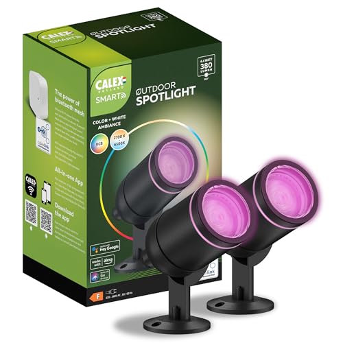 CALEX Smart Outdoor - Foco LED de suelo (4 W, colores RGB y luz fría a blanca cálida, regulable, impermeable, WiFi + Bluetooth Gateway, control por voz, 2 unidades)