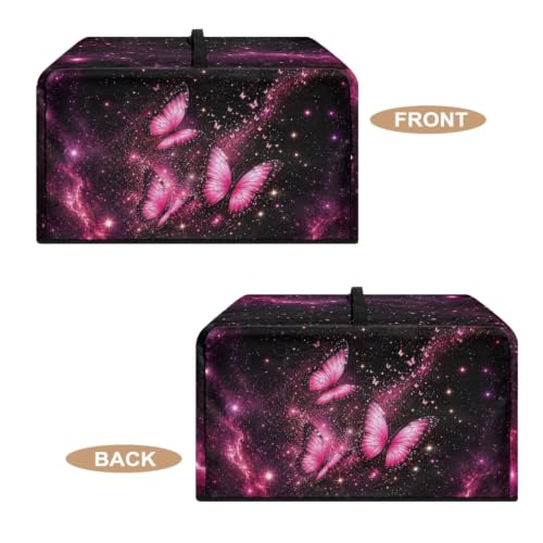 Image of Countertop Microwave Cover Stain-Resistant Convection Oven Cover Dust-Proof Toaster Oven Protector for Home Decor, S, 18.25 x 14.5 x 11 Inches, Butterfly Galaxy Pink