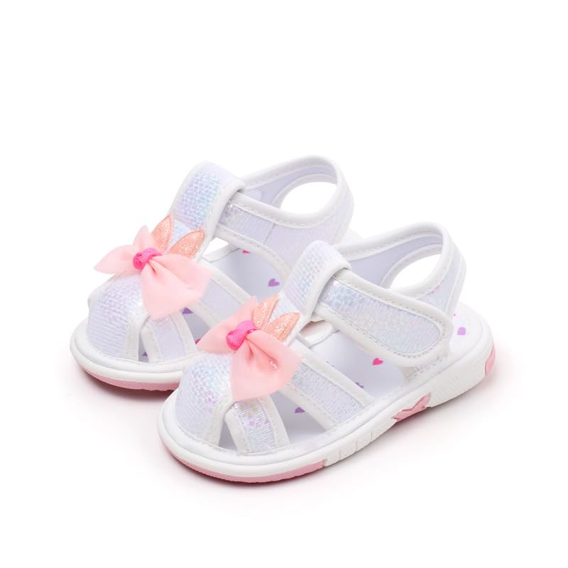 Baby Girls Squeaky Sandals Infant Premium Rubber Sole Closed-Toe Non-Slip Shoes Toddler Girl Soft First Walkers Shoes