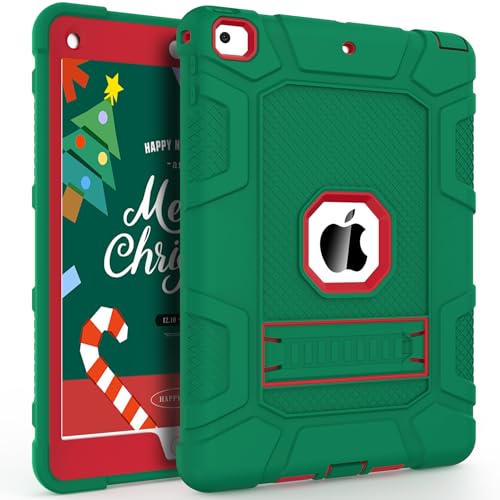 Rantice iPad 6th Generation Cases, iPad 5th Generation Case, iPad Air 2 Case, Shockproof Rugged Drop Protection Cover Built with Kickstand for iPad 9.7” A1893/A1954/A1822/A1823 (DarkGreen+Red)