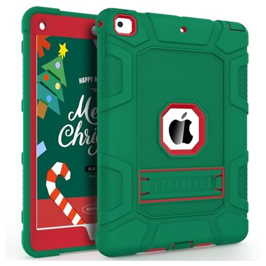 Rantice iPad 6th Generation Cases, iPad 5th Generation Case, iPad Air 2 Case, Shockproof Rugged Drop Protection Cover Built with Kickstand for iPad 9.7'' A1893/A1954/A1822/A1823 (DarkGreen+Red)