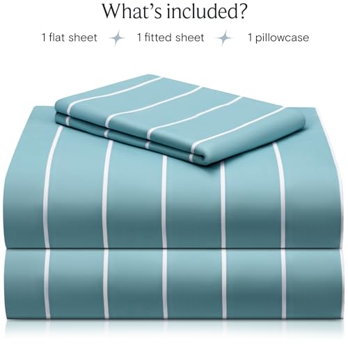 Image of LuxClub Striped Sheets, 3 PC Striped Bed Sheets Twin Size, Deep Pockets 18 inch Eco Friendly Wrinkle Free-Kids-Fitted Sheets Machine Washable Hotel Bedding (Twin, Light Blue)