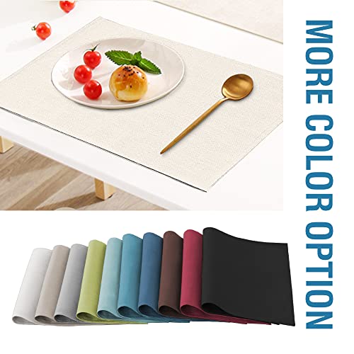 H.versailtex Linen Placemats Set Of 4 Premium Solid Table Placemats For Dining Table Spill-Proof Waterproof Table Mats Heat-Resistant Kitchen Table Mats Washable, 12X18 Inches, Ivory #TOP6