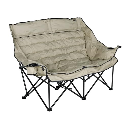 Image of Lippert Big Bear Sand Folding Camping Loveseat with 500-lb. Weight Capacity, Durable Mesh Fabrics, High-Loft Cushioning, Dual Cupholders, Storage Pocket, Zippered Carrying Bag - 2023053718