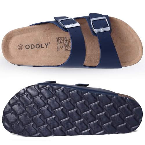 Image of ODOLY Unisex Comfortable Cork Footbed Slide Sandals with Arch Support | Adjustable Buckle, Lightweight Summer Sandals for Travel and Everyday Wear