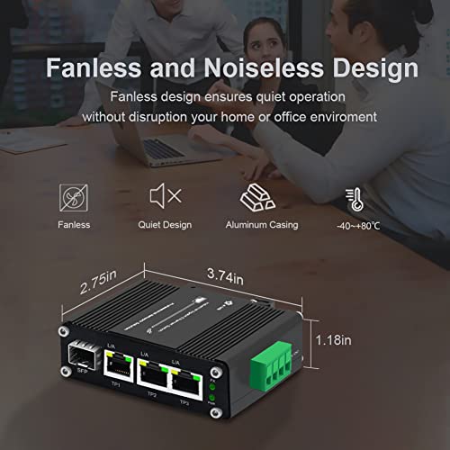 Image of 3 Port Hardened Industrial Gigabit Din Rail Switch,10 /100 /1000Mbps Ethernet Switch Din Rail 24V,8Gbps Switching Capacity,IP40 Rated Unmanaged Network Switch(-40~80C)