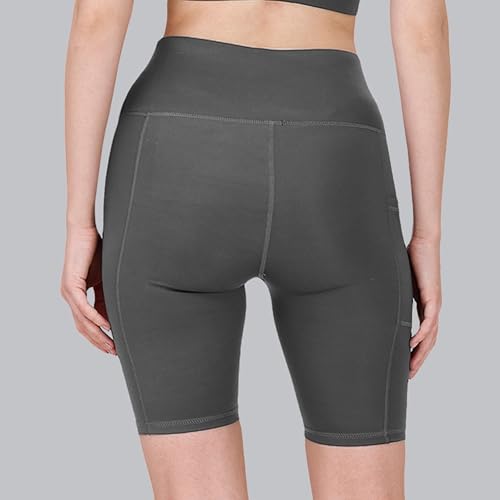 Image of SOIE Women Polyester Blend Sports Shorts High Waist Knee Length with Side Pocket Quick Dry Squat Proof Athleisure Shorts for Workout