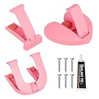 Joiena Folding Coat Hooks, 3pcs Hooks for Hanging Wall Hanger Alloy Wall Mounted Heavy Duty Foldable Hooks for Bedroom Bathroom Kitchen Living Room Pink Decor, with Glue&Screws, Love Gift(Pink)