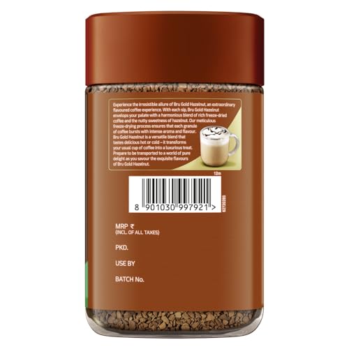 Image of Bru Gold Hazelnut 100g | Flavoured Instant Coffee | Flavourful Twist to Your Everyday Coffee | Made with Freeze-Dried Coffee | Makes 80 cups |