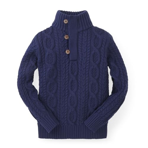 Image of Hope & Henry Boys' Mock Neck Cable Sweater with Button Placket