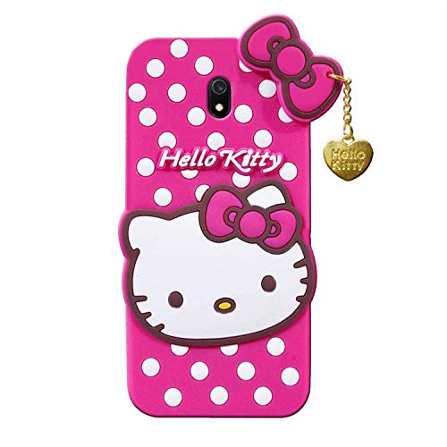 Image of Unirock Hello Kitty Back Case Cover for Redmi 8A| 3D Cute Hello Kitty Case |Soft Silicone Rubber Back Cover with Pendant Kitty Cover for Redmi 8A (Pink)