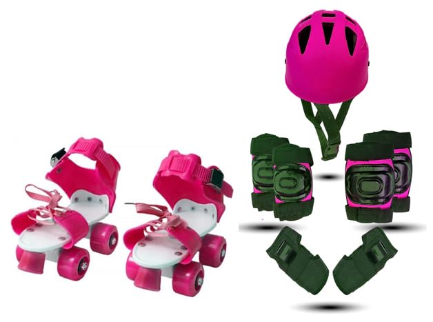 Image of Kids Roller Skates Set with Helmet, Knee Pads, Elbow Pads and Wrist Guards (Pink)