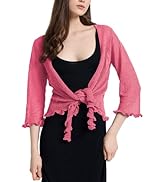 Women's 3/4 Sleeve Tie Open Front Sheer Mesh Lightweight Shrug Cardigan Lightweight Knit for Dresses