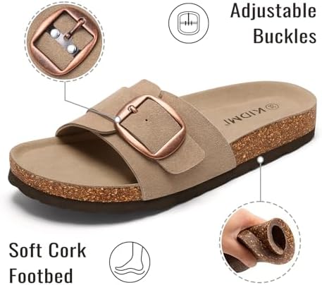 KIDMI Women's Cork Footbed Sandals Comfortable Suede Summer Slides - 3