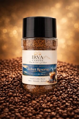 Image of IRVA Premium Smooth Velvet Reserve Instant Coffee | Freeze-Dried Gourmet Blend | Silky Smooth Texture, Rich Aroma | Crafted from Finest Beans | Luxury Cafe Experience at Home | 50 g | Makes 18-25 Cups