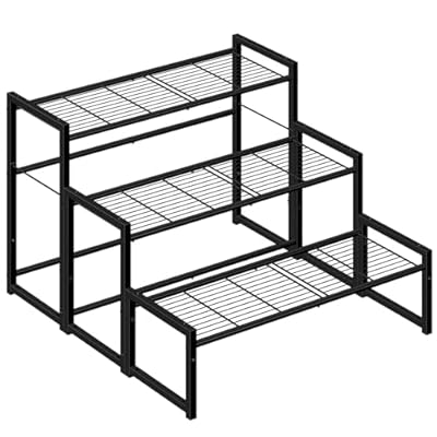 Simple Trending 3 Tier Metal Plant Stand Outdoor Indoor Waterproof, Stackable Heavy Duty Tall Plant Shelf Flower Pot Holder for Garden, Display Rack, Black