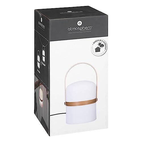 Atmosphera - Lampe Baladeuse Rechargeable Kiara - Blanc et Bois, D 14,5 x H 26,5 cm, Intensité Réglable - Pour Jardin, Terrasse, Intérieur – vue 2