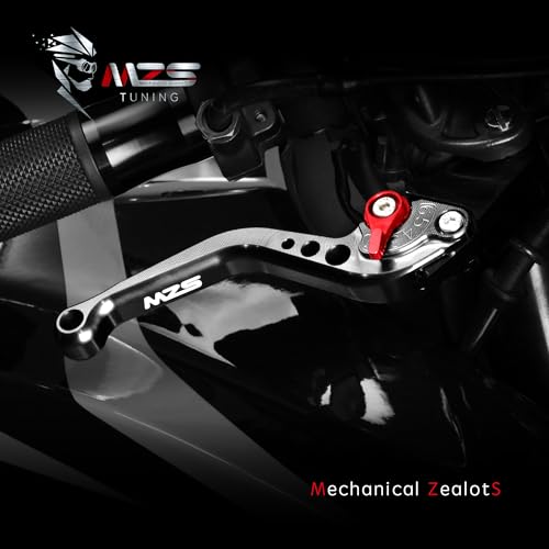 Image of MZS Black Motorcycle Brake Clutch Levers for MT09 24-26, MT-09 SP 24-26 | 6-Position Adjustable Reach Short Lever Kit, Anodized CNC Handle with Anti-Slip Stripes, Unbreakable