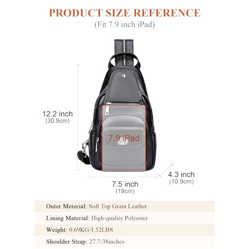 Image of Over Earth Genuine Leather Sling Bag for Women Men Small Causal Crossbody Purse Chest Backpack(O212E Classic Black)