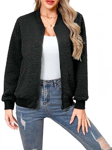 Jacket for Women Floral Quilted Bomber Jackets Fashion Casual Coats with Pockets3