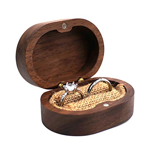 Fengshengli Caja de anillo de compromiso de nogal negro, caja de anillos dobles de madera para propuesta de boda ceremonia caja portador Cover