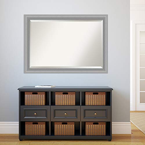 Image of Amanti Art Framed Vanity Mirror | Bathroom Mirrors for Wall | Peak Polished Nickel Narrow Mirror | Wall Mounted Mirror | Large Mirror | 28.50 x 40.50 in.