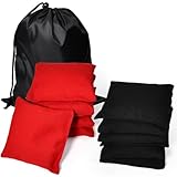 FuxFuis 12 Stück Cornhole Säckchen mit Aufbewahrungstasche Wurfsäckchen 10 * 10cm Säcke für Cornhole, Sandsäckchen Outdoor Spiel Säckchen Werfen Funsport Rot/Schwarz Bohnensäckchen für Outdoor Spiel