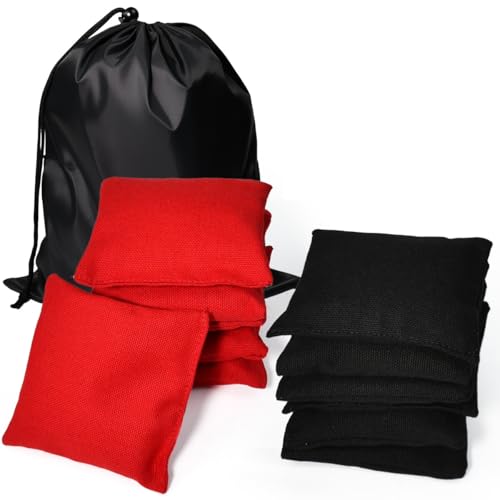 FuxFuis 12 PCS Sacs de Haricots Sacs à Lancer Sacs à Cornhole 10*10cm Sac de Sable pour Jeux à Lancer Cornhole Bean Bag avec 1 Pochette de Rangement pour Sports en Plein Air Activités (Noir et Rouge)