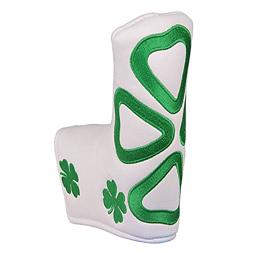 Golf Builder Clover Embriodery Golf Club Blade Putter Head Cover, White
