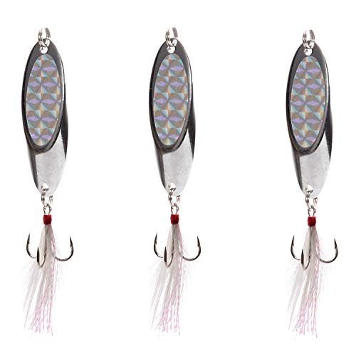 Spoons Hard Metal Lures, 10Pcs Casting Blade Spinnerbaits Fish Jig With Treble Hook For Salmon Bass (Metal Spoon With Feather, 5G) #TOP30