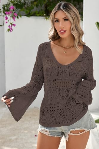 Image of Cakulo Womens Summer Crochet Tops Boho Off Shoulder Sweaters Lightweight V Neck Loose Vacation Resort Wear 2026