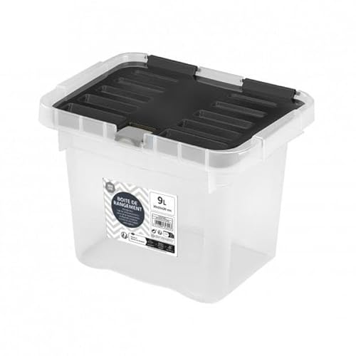 Urban living NESSY AUFBEWAHRUNGSBOX AUS KUNSTSTOFF 9L MIT DECKEL CLIP SCHWARZ 30X23XH20CM